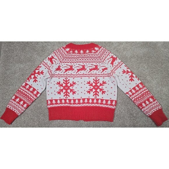 DEC. 25th Fair Isle Sweater Cardigan Holiday Winter Reindeer Snowflakes Short S - Picture 9 of 11